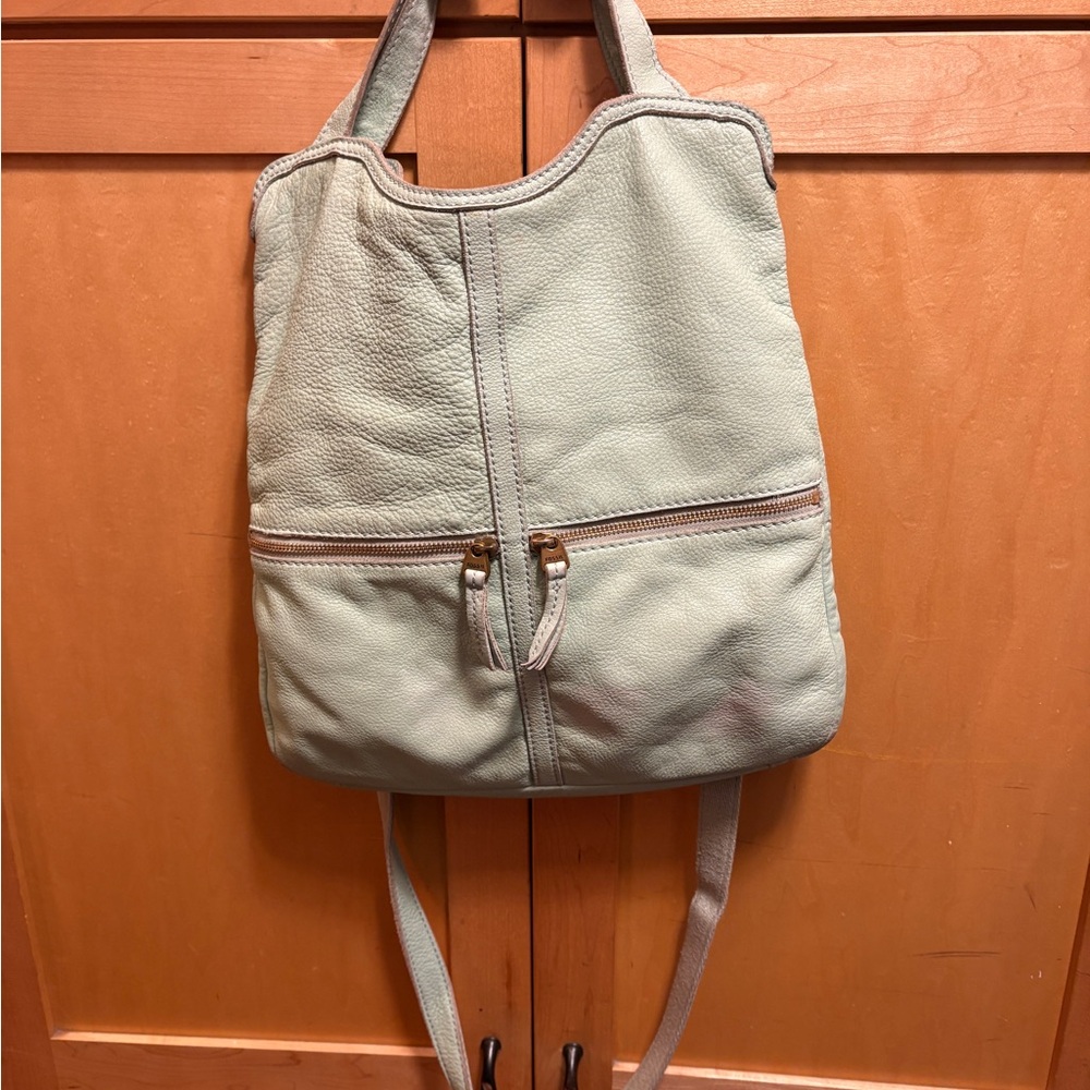 FOSSIL AQUA LEATHER COVERTIBLE SACK with Sturdy Handles